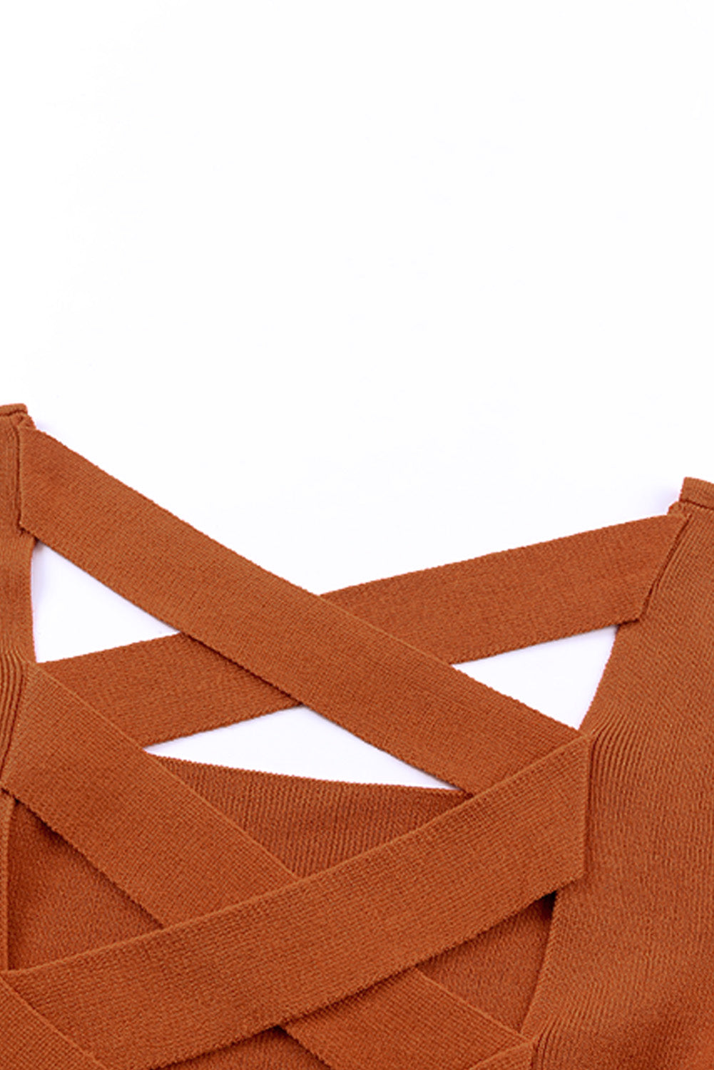 Orange Criss Cross Lace-up Ribbed Square Neck Crop Top