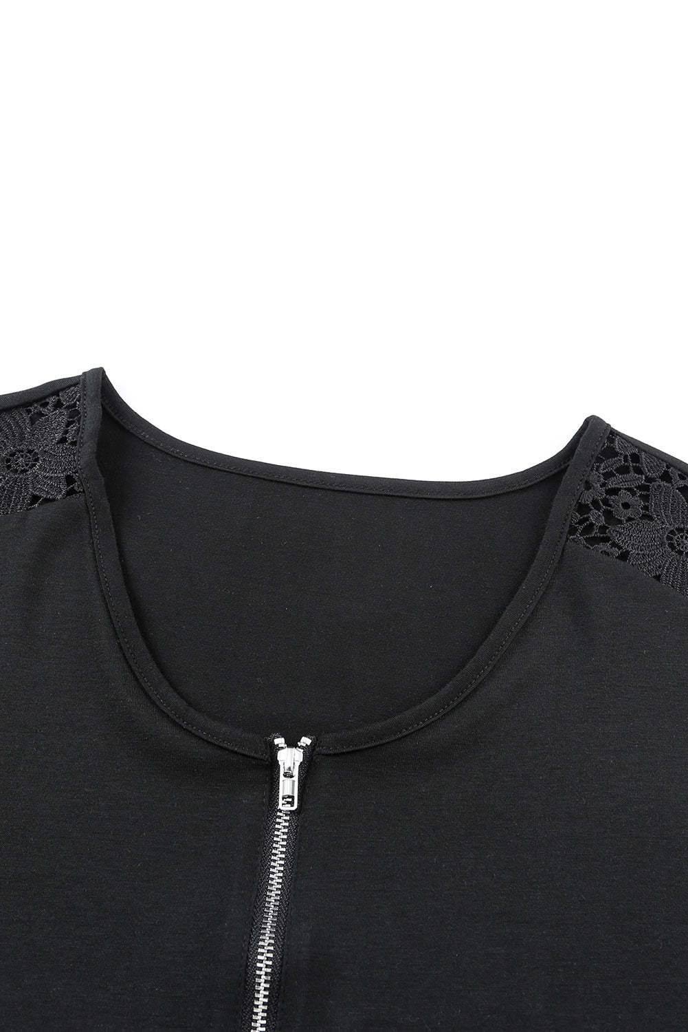 Gray Zip Neck Lace Splicing Tee