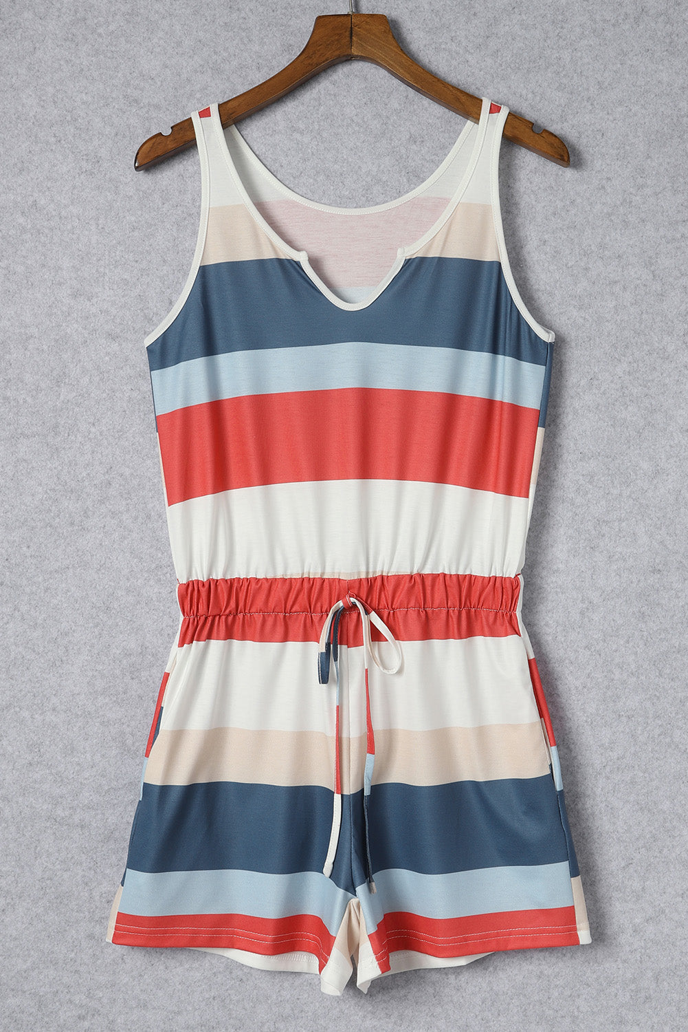 Rose Striped Color Block Notched Neck Tank Top