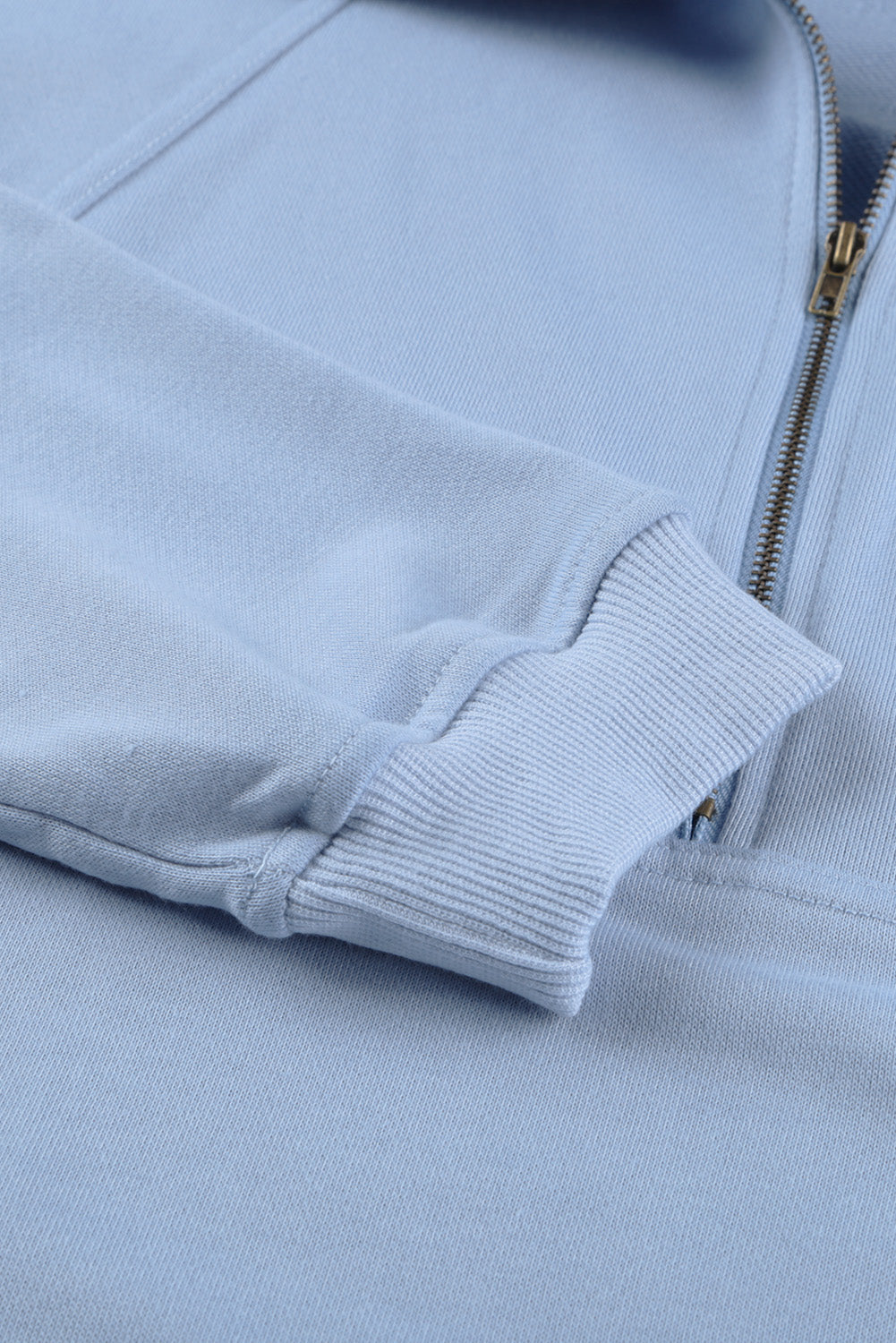 Cotton Pocketed Half Zip Pullover Sky Blue Sweatshirt