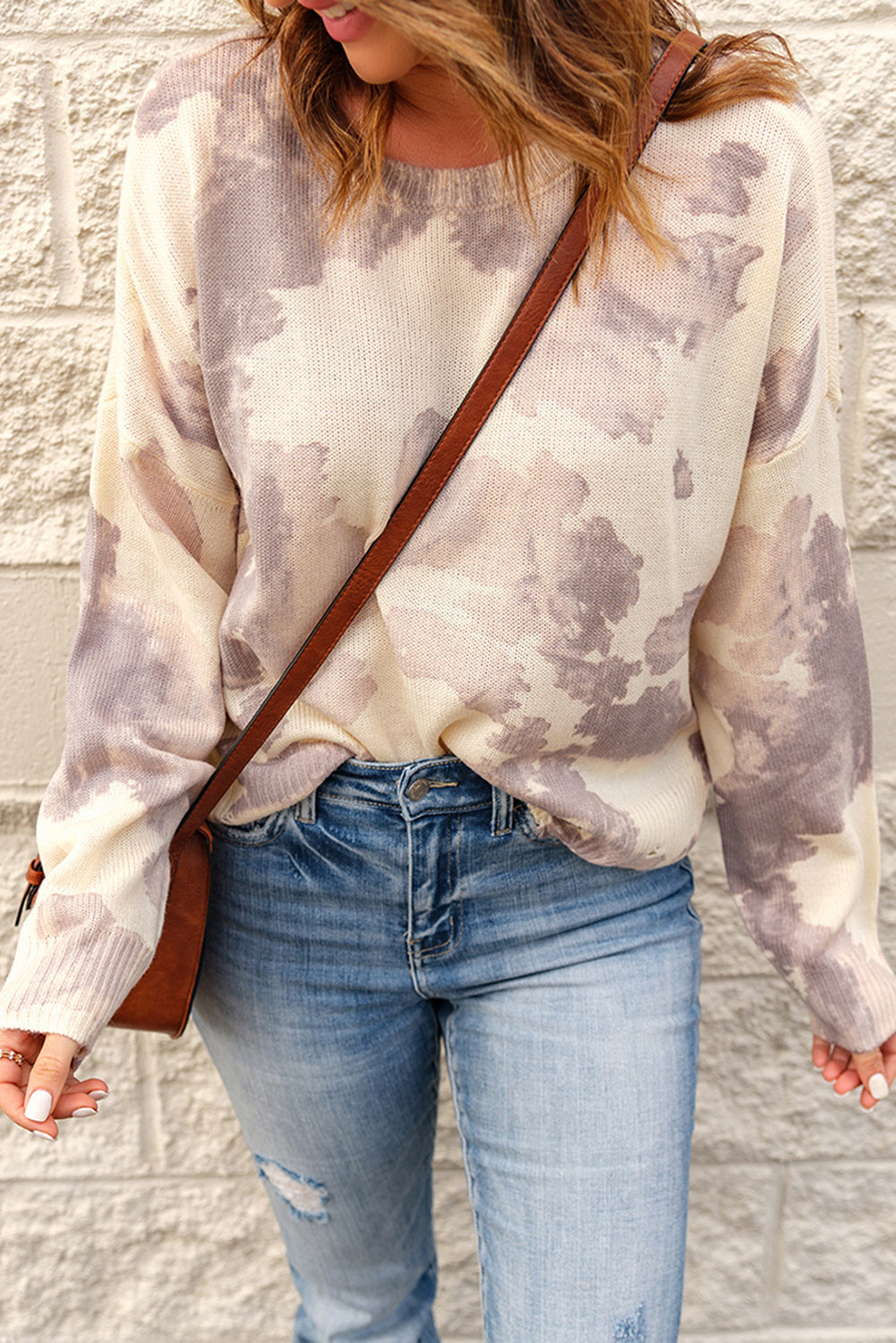 Beige Stain Washed Tie Dye Sweater