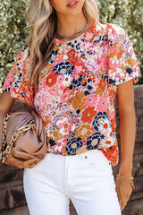 Red Floral Print Flutter Sleeve Top