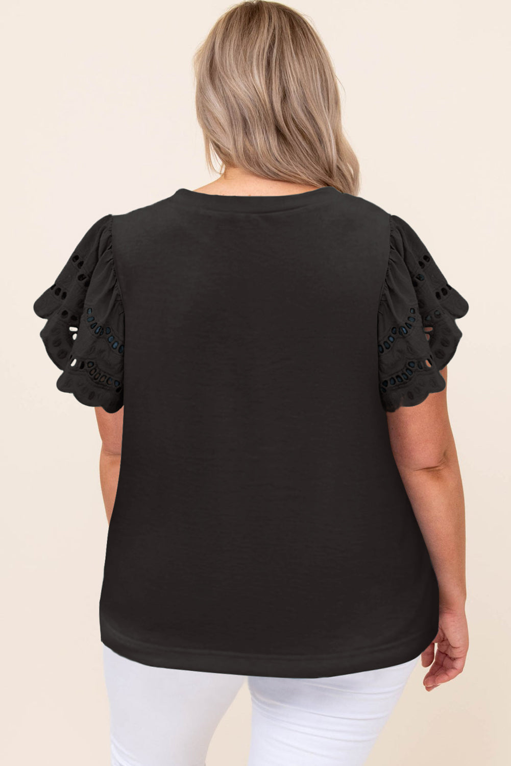 Black Plus Size Flutter Sleeve Top