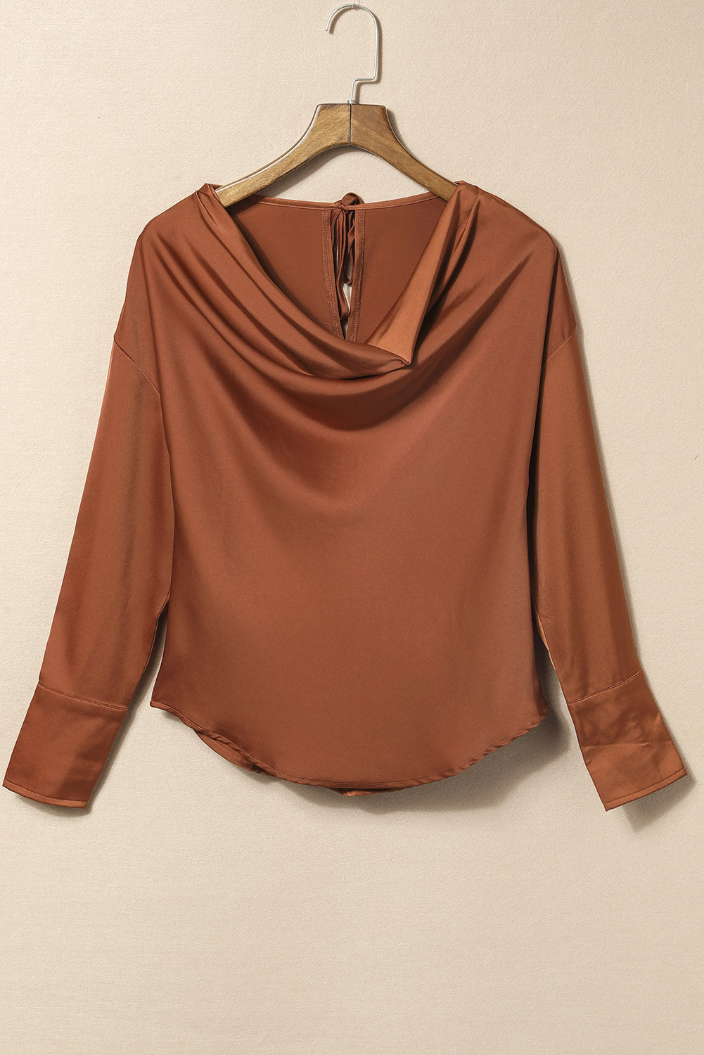 Green Cowl Neck Long Sleeve Elegant Blouse