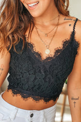 Black Eyelash Trim Lace Overlay Bralette