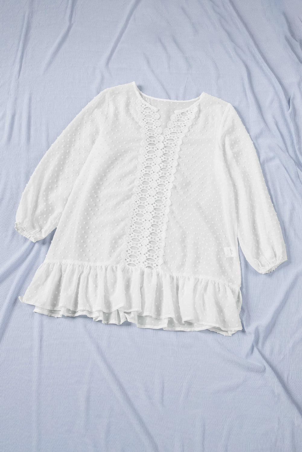 White Swiss Dot Crochet Long Sleeve Beach Cover Up