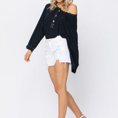 Judy Blue White Shark Bite Hem Destroyed Denim Shorts