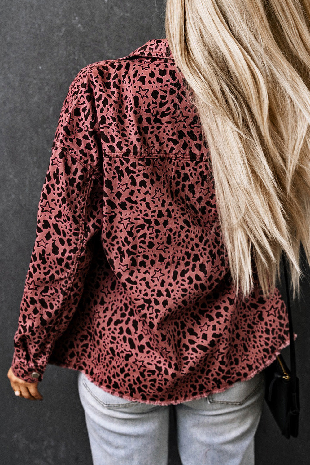 Pink Stars & Animal Spots Print Button Up Denim Shacket