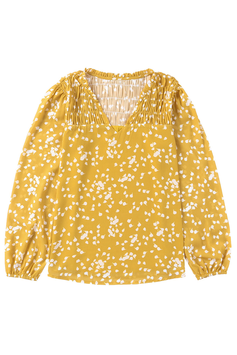 Yellow Split Neck Fall Printed Crinkled Blouse