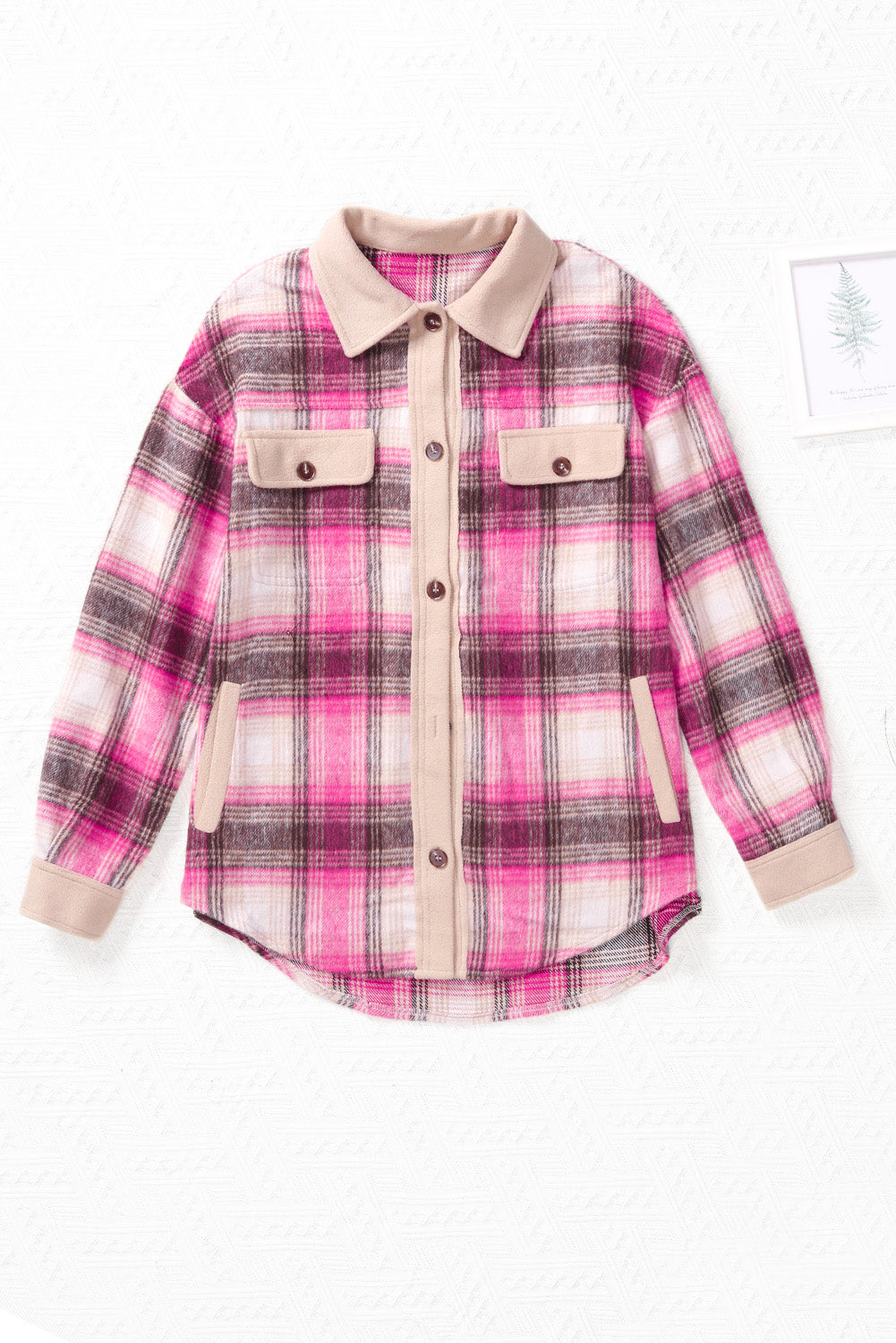 Rose Contrast Trim Plaid Shacket