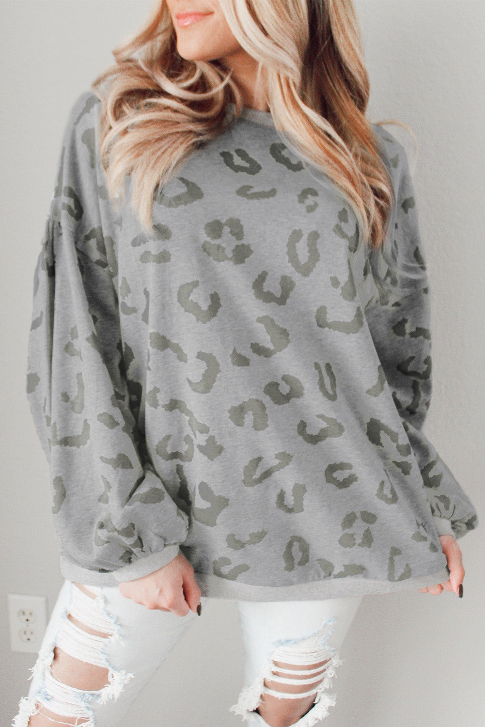 Leopard Animal Print Drop Shoulder Loose Sleeve Casual Top