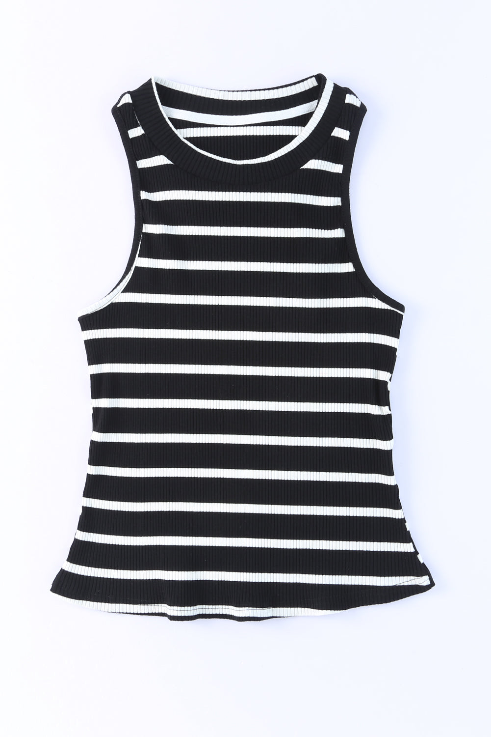 Apricot Striped Print Ribbed O-neck Sleeveless Top