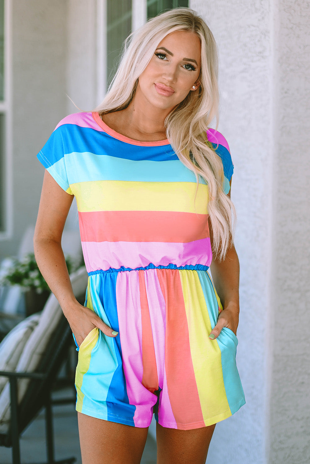 Multicolor Striped Print Tied Shoulder Flowy Tank Top