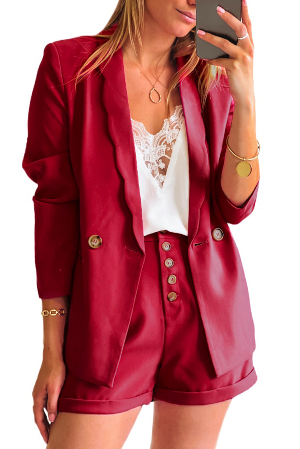 Rose Wavy Collar Single Button Blazer