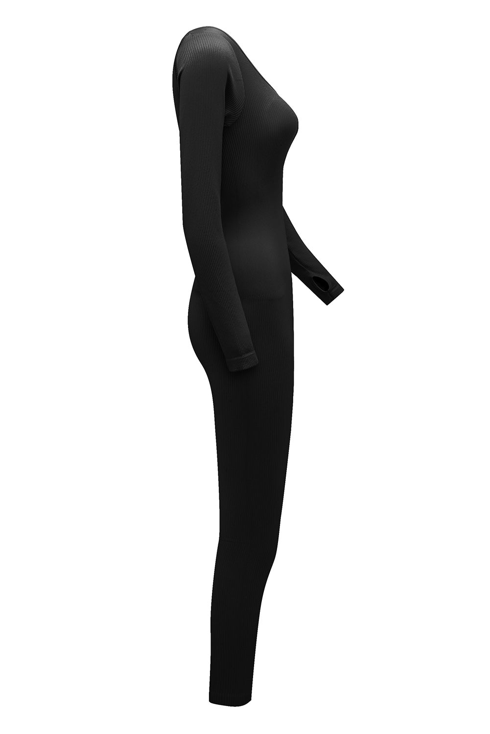 Black Scoop Neck Long Sleeve Seamless Yoga Jumpsuit