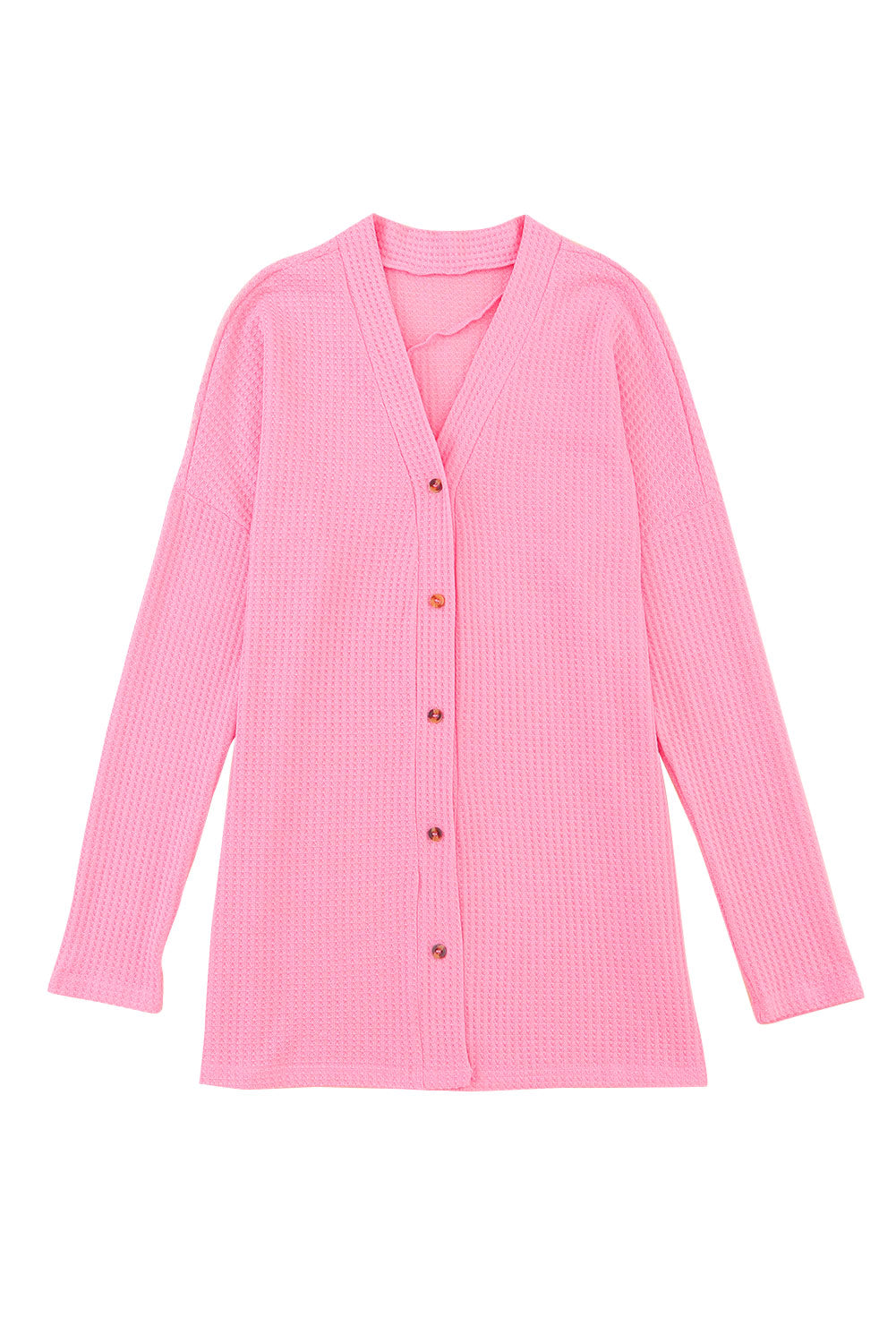 Pink Waffle Knit Dropped Shoulder Cardigan