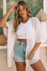 White Plain Oversized Half Sleeve Open Front Kimono