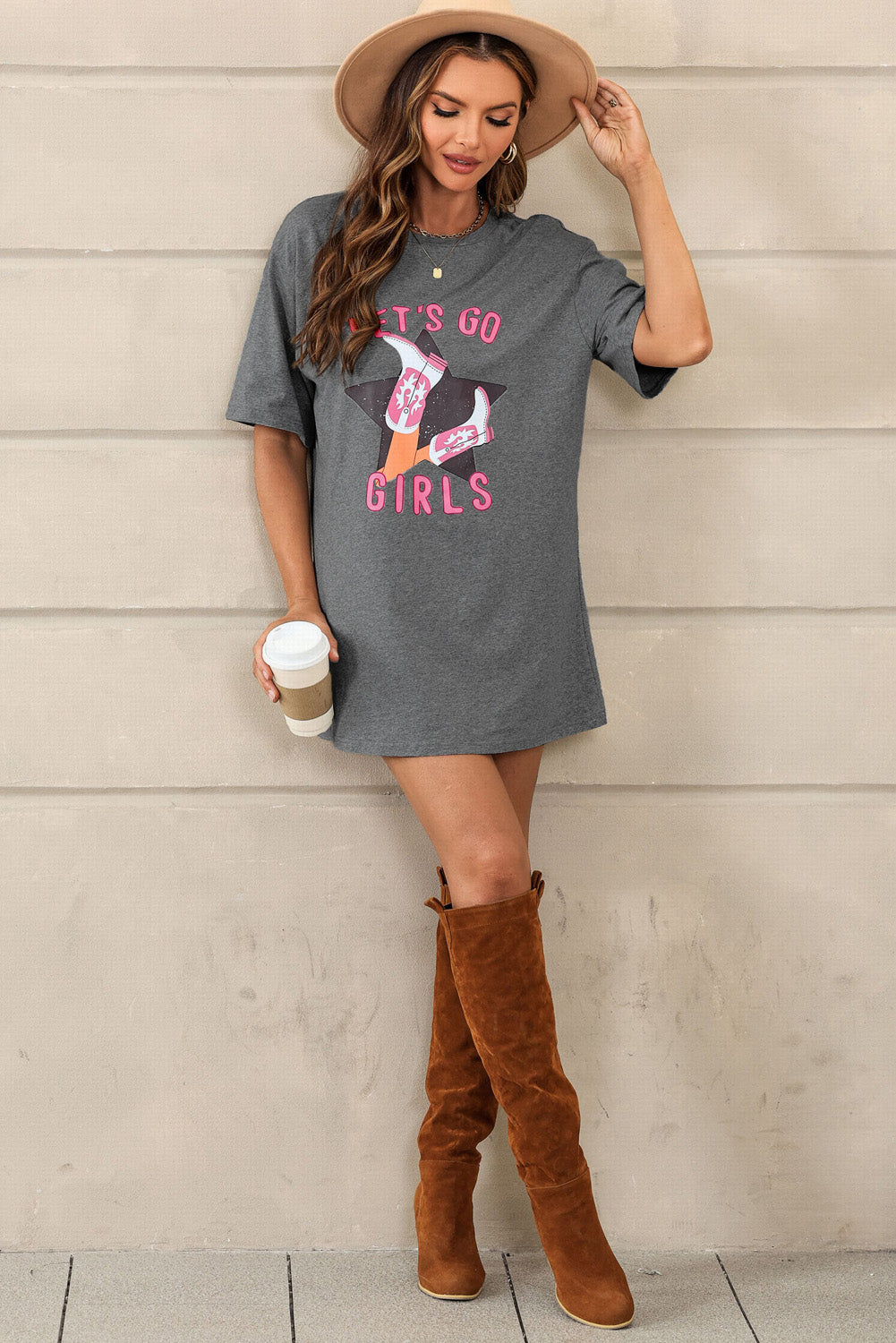 Gray Lets Go Girls Western Graphic Tee