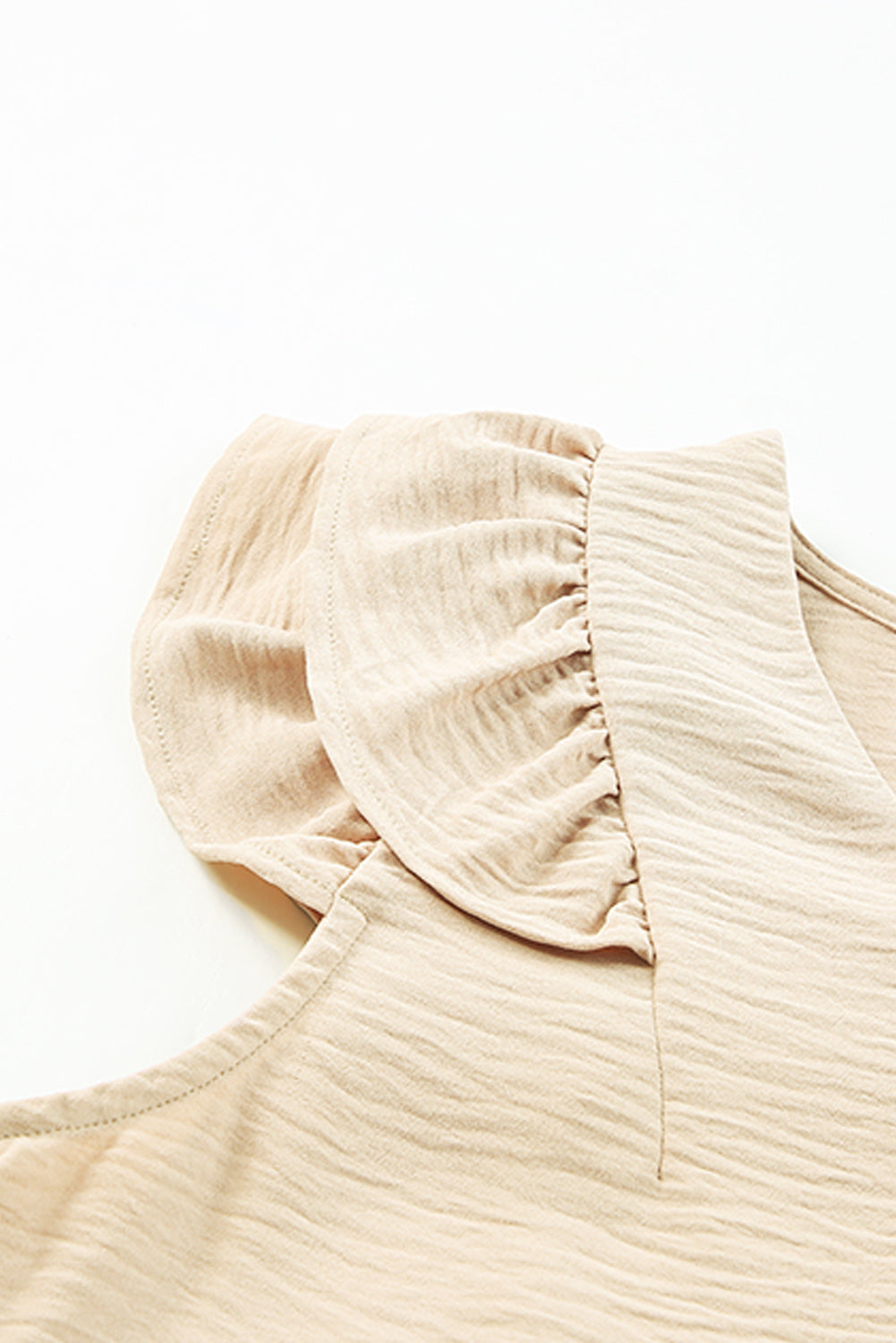 Khaki Ruffle Tiered Sleeve V Neck Tank Top