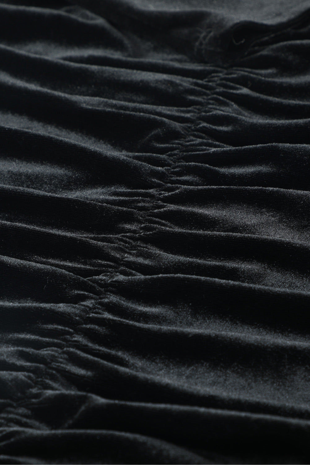 Black Long Sleeve Ruched Velvet Dress