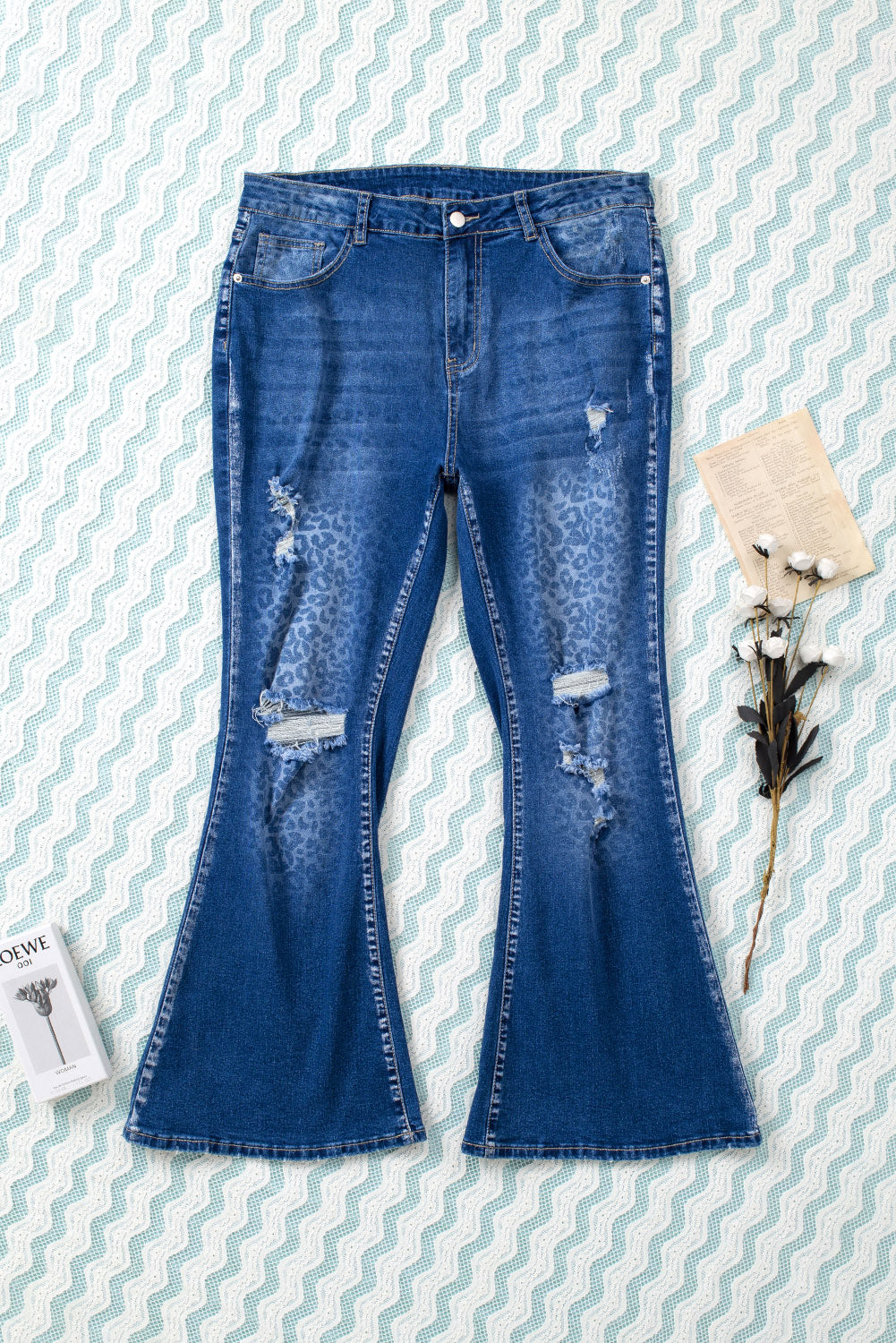 Blue Secluded Leopard Wash Plus Size Jeans