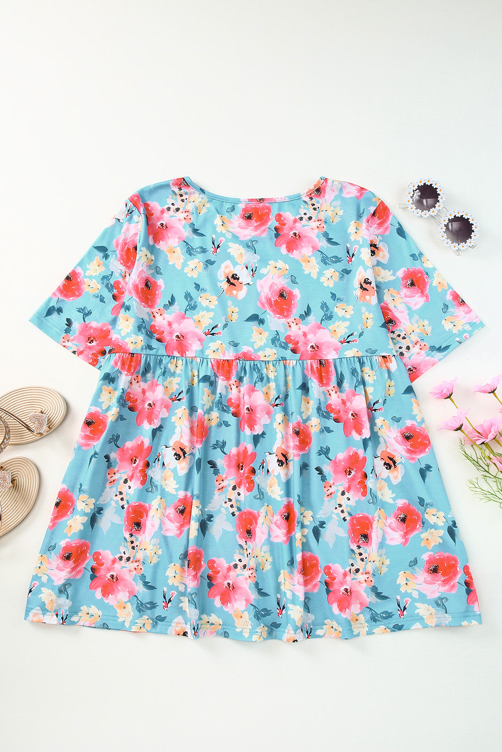 Sky Blue Boho Print Sleeveless High Waist Long Floral Dress
