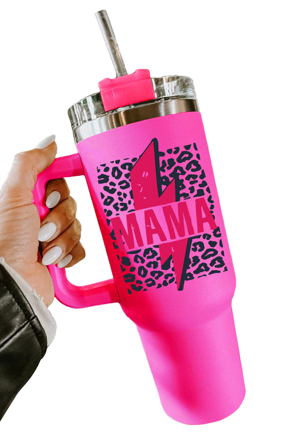 Rose Mama Leopard Print Stainless Steel Insulate Cup with Handle 40oz