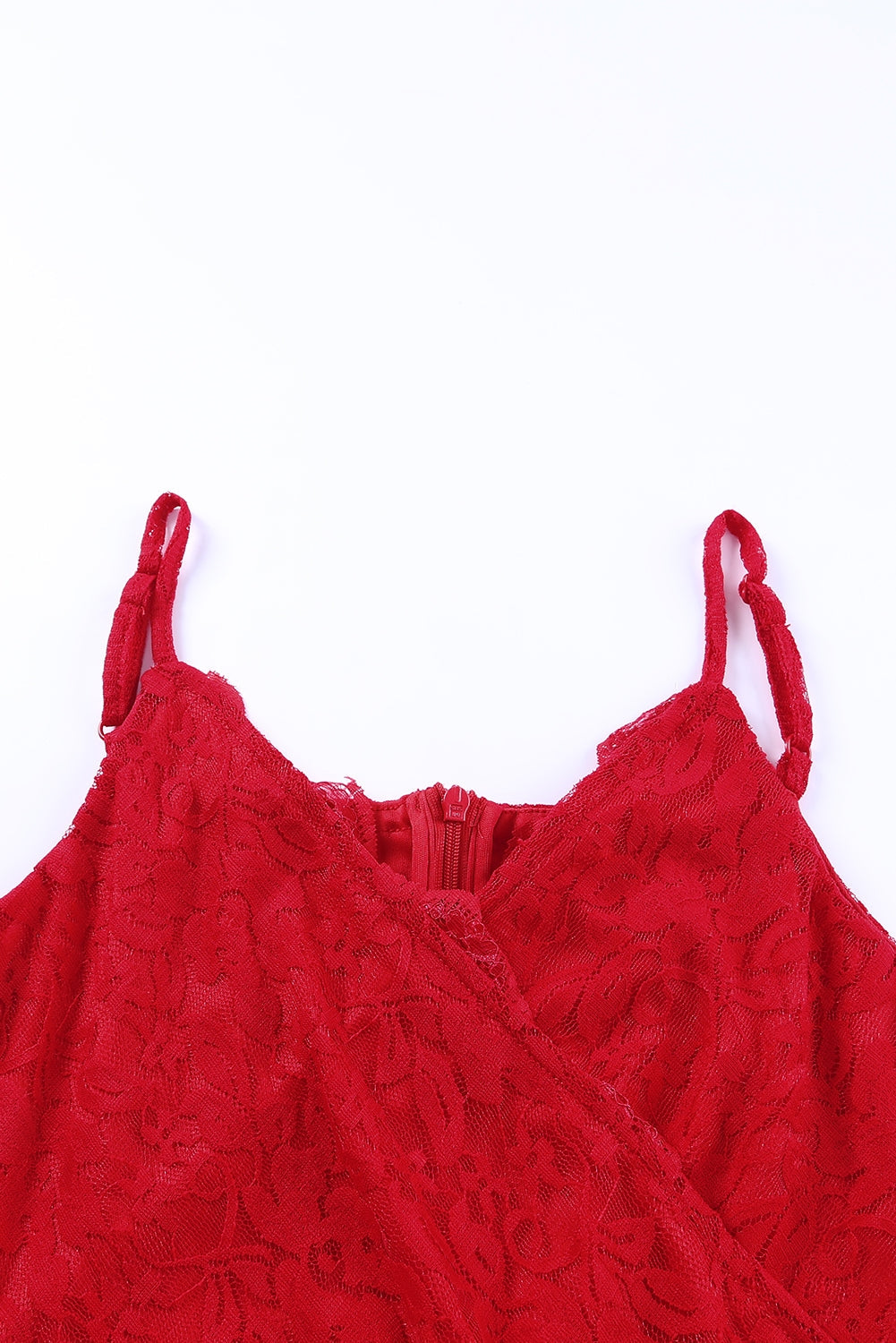 Red Lace V Neck Wrap Spaghetti Straps Maxi Dress