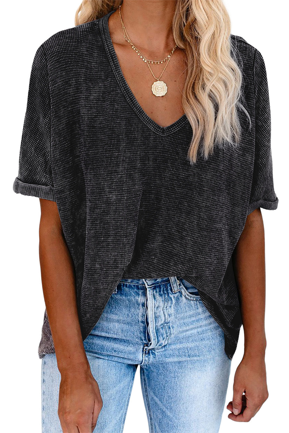 Gray High Low Cuffed Tee