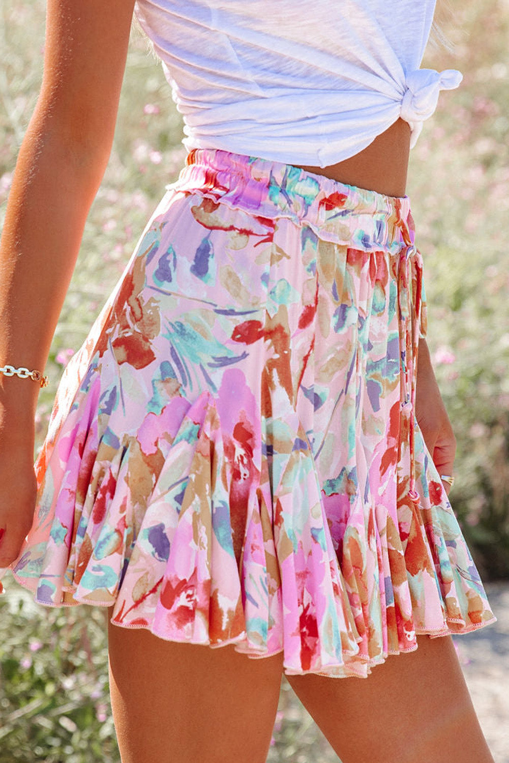 Multicolor Abstract Floral Print Ruffled Mini Skirt