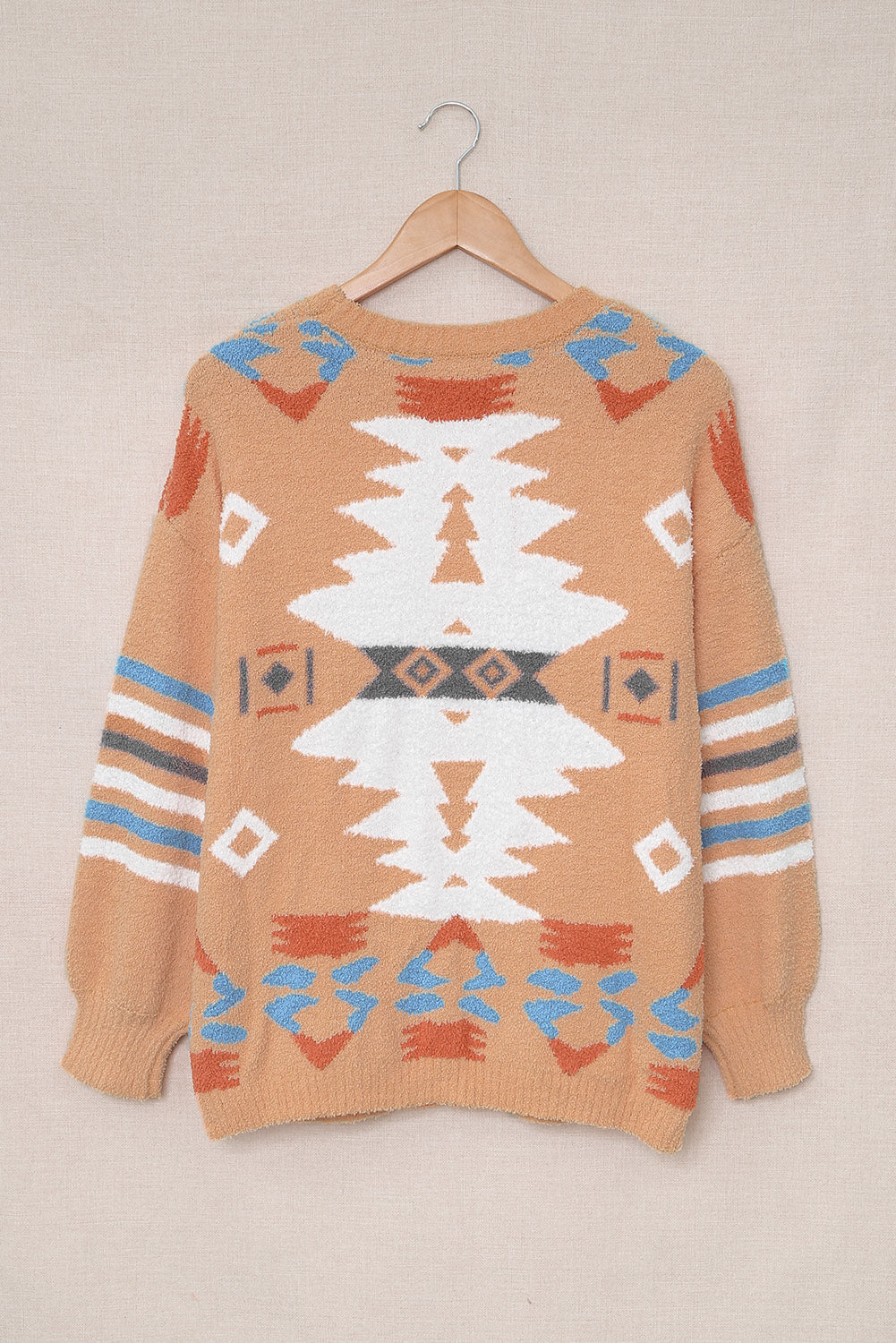 Aztec Print Long Sleeve Tunic Knitted Sweater