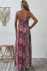 Multicolor Abstract Print Adjustable Spaghetti Strap Maxi Dress