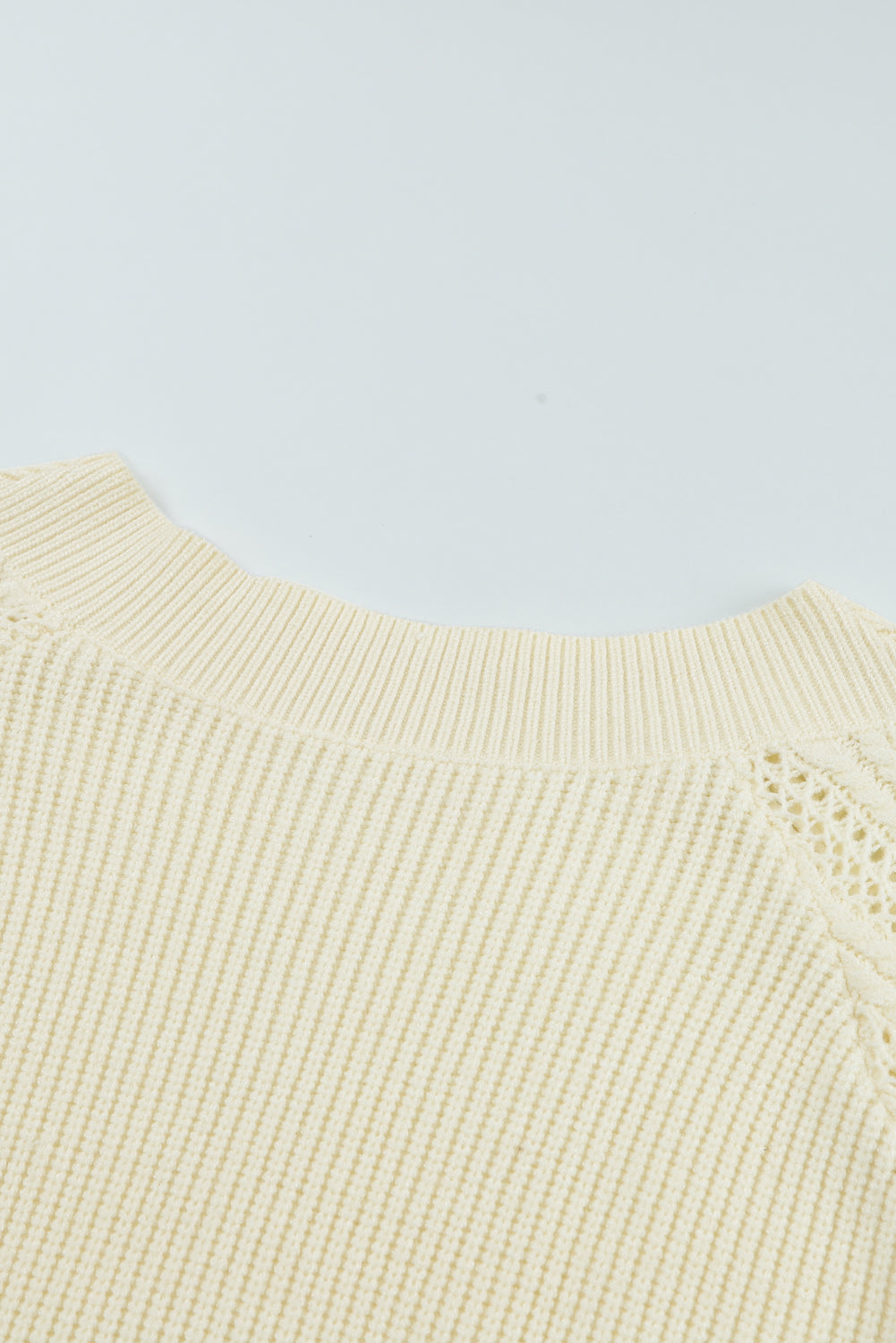 Gray Plain Hollow-out Knit Long Sleeve Pullover Sweater