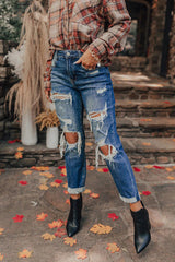 Blue Vintage Distressed Boyfriend Ripped Jeans