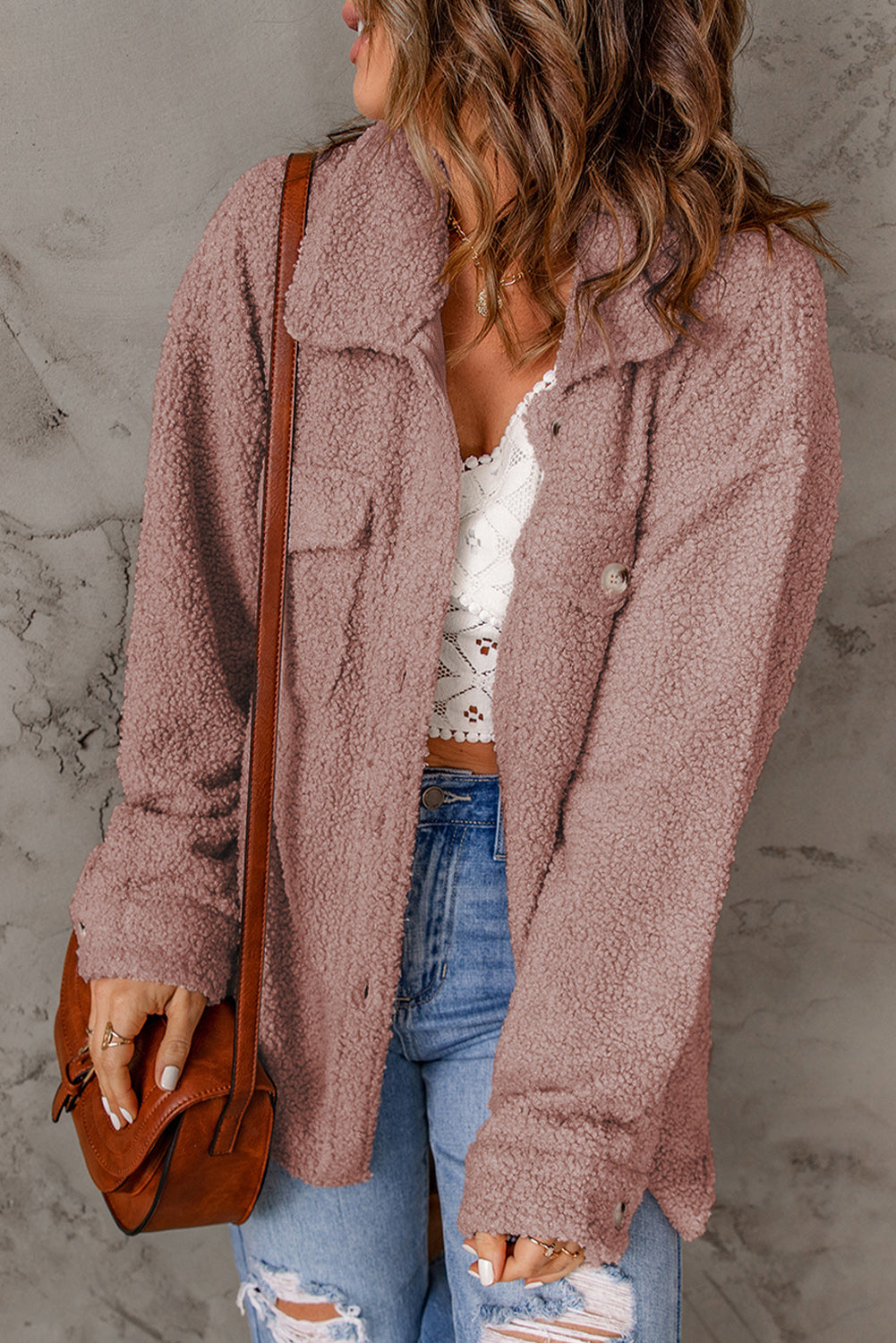 Brown Flap Pockets Button Front Jacket