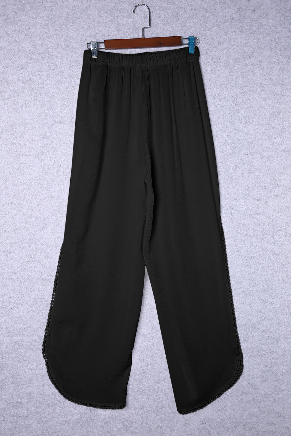 Black Lace Trim Along Split Leg Beach Cover up Pants