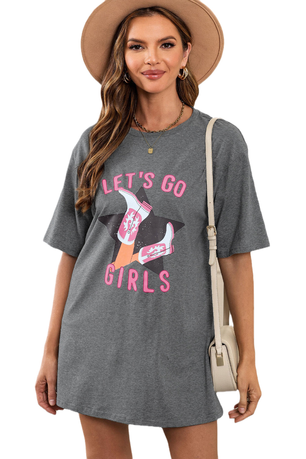 Gray Lets Go Girls Western Graphic Tee