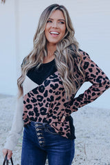 Black Leopard Colorblock Long Sleeve Top