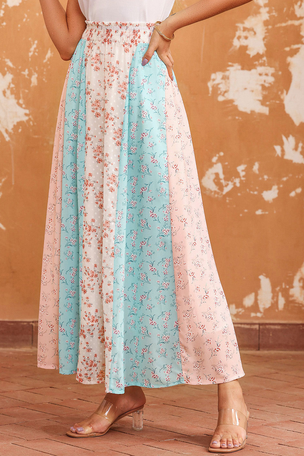 White Multi Floral Print Maxi Skirt