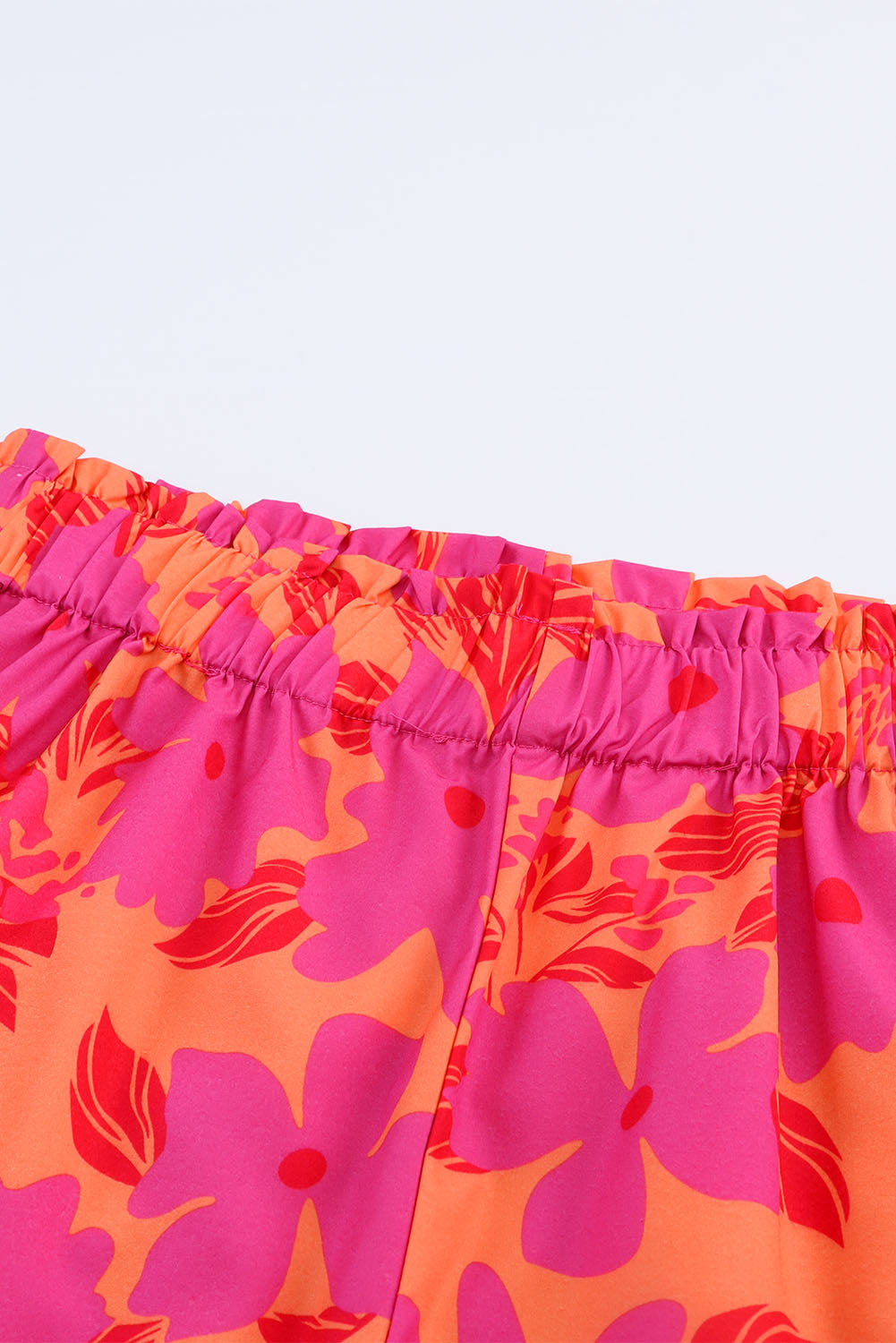 Pink Floral Print Smocked Waist Shorts