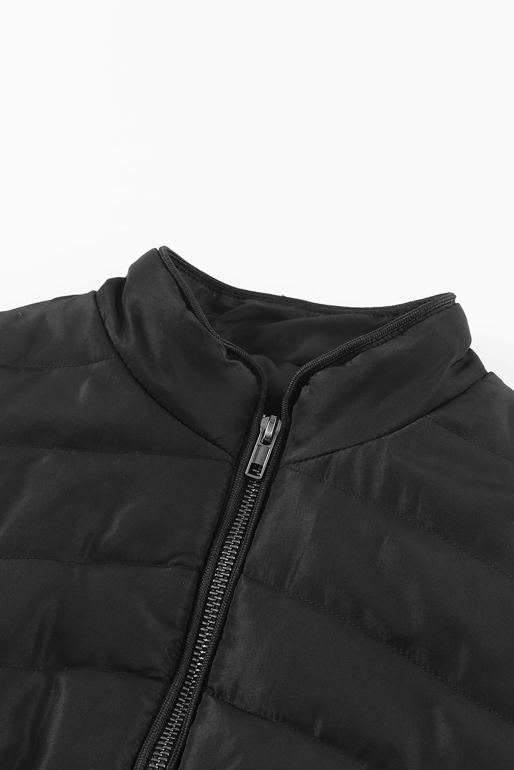 Black Zip-up Side Pockets Puffer Vest