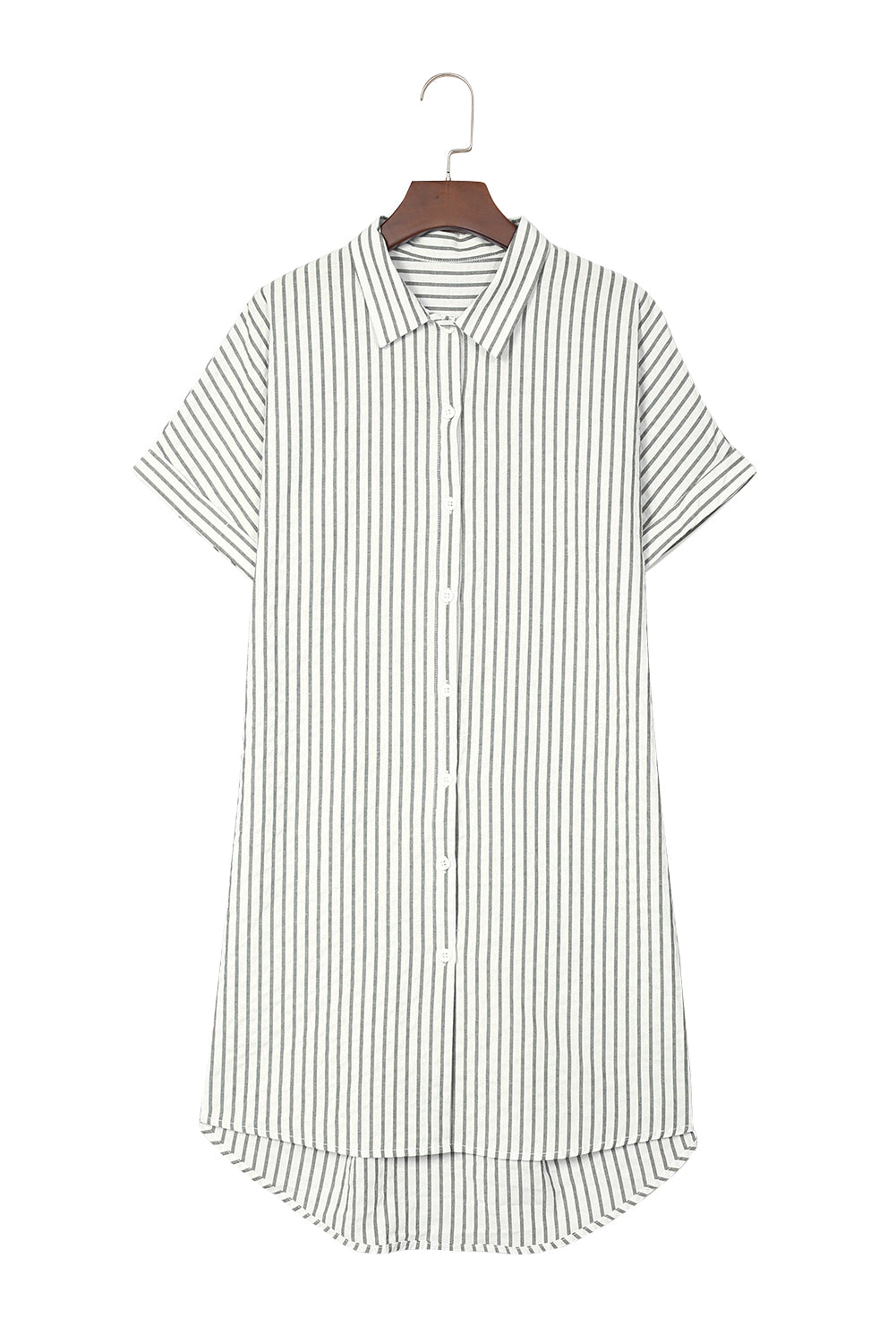 Gray Short Sleeves Striped Shirt Dress