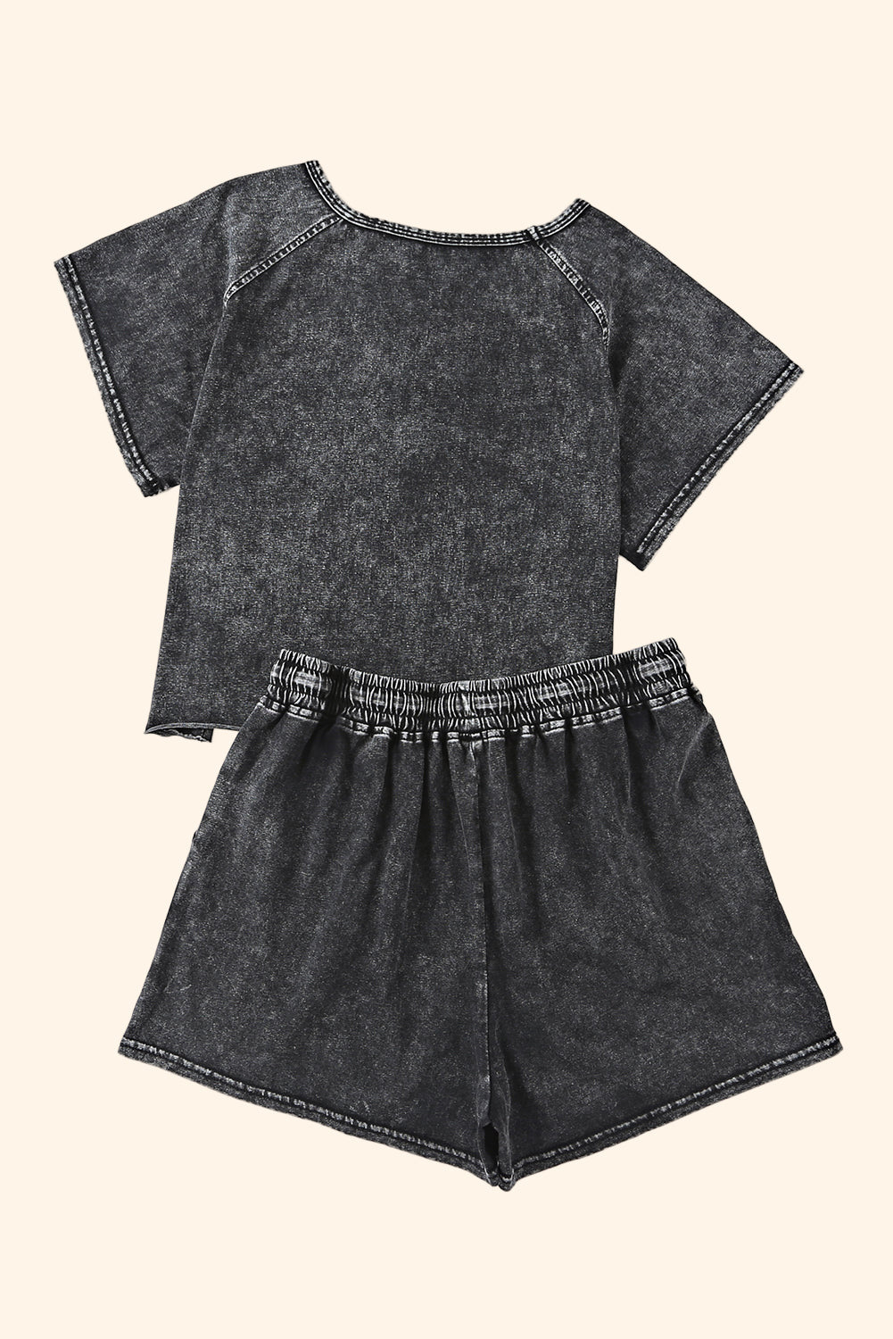 Black Acid Washed Short Lounge Set