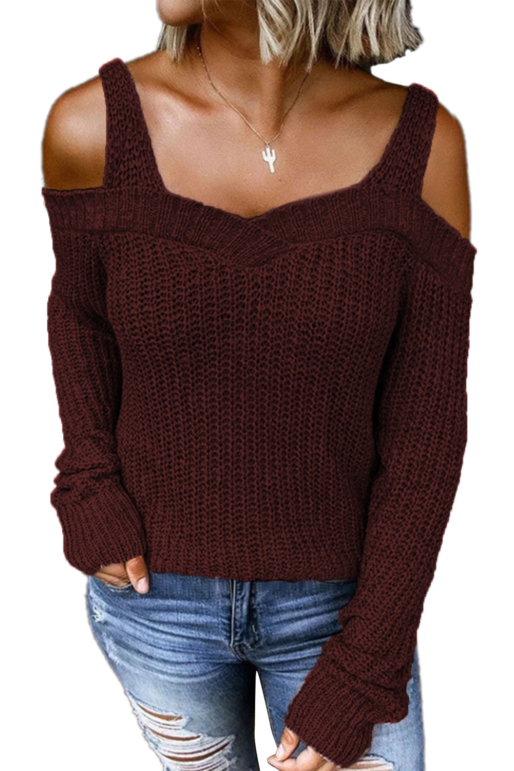 White Dew Shoulder Knitted Sweater