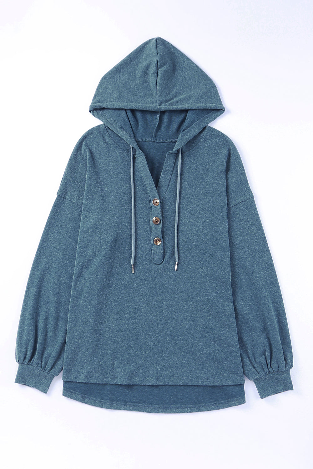Buttoned High and Low Hem Hoodie