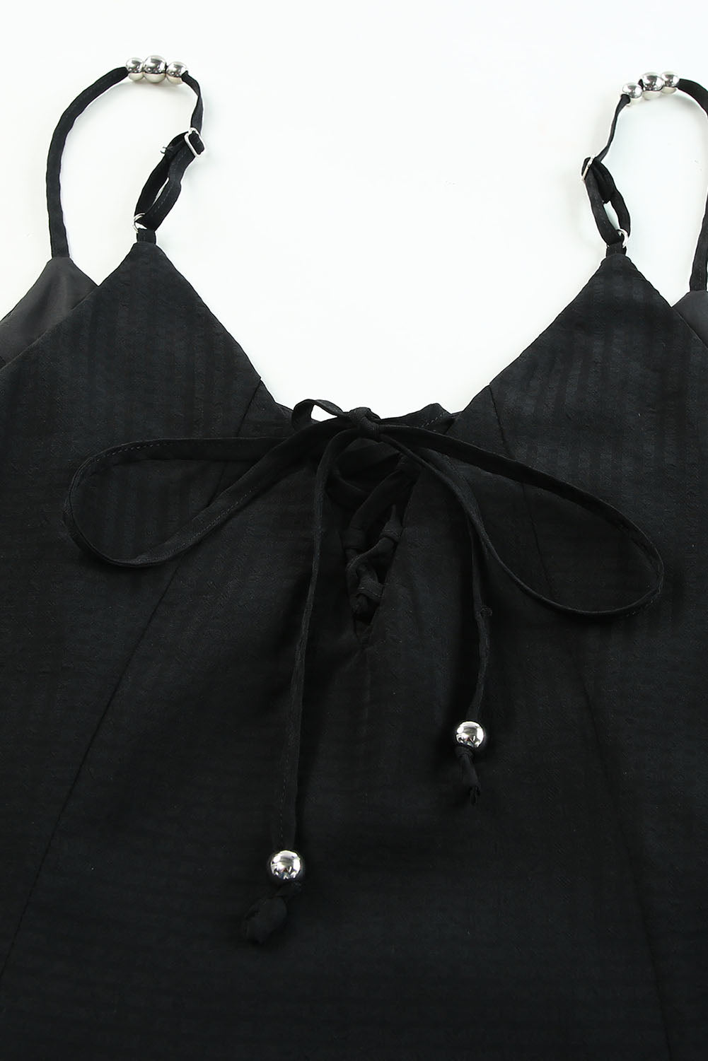 Black Spaghetti Straps Lace up Back Maxi Dress