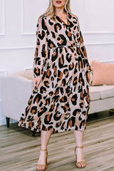 Leopard Plus Size Leopard V Neck Wrap Pleated Dress