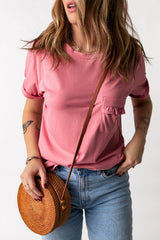 Frilled Pocket O-neck Short Sleeve T Shirt