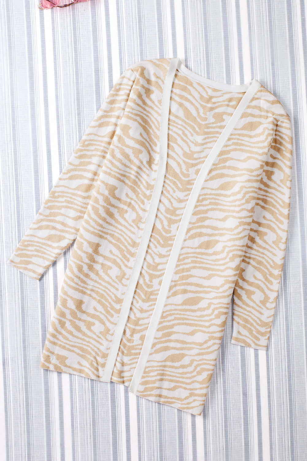 Apricot Zebra Print Open Front Long Cardigan