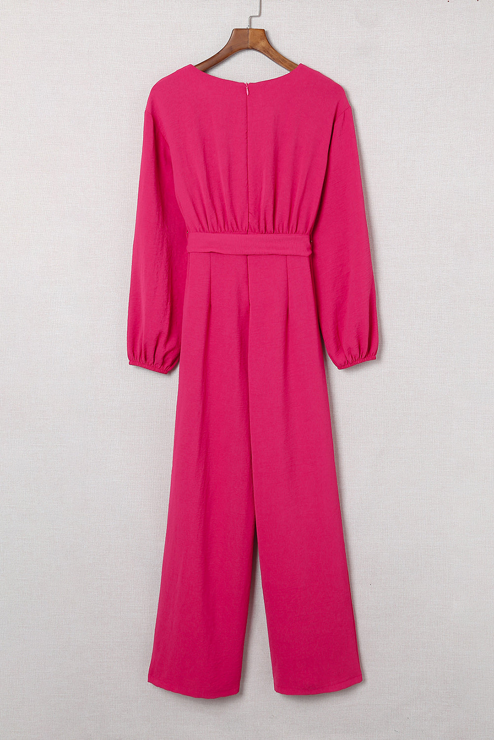 Rose Bishop Sleeve Belted Wide Leg Jumpsuit